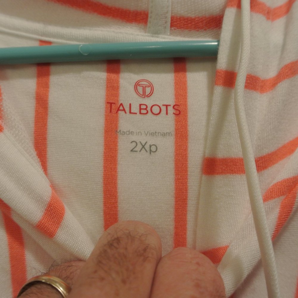 TALBOTS Women's Size 2XP Pink Striped No Sleeve Pullover Top Hood Med Weight - Picture 5 of 9